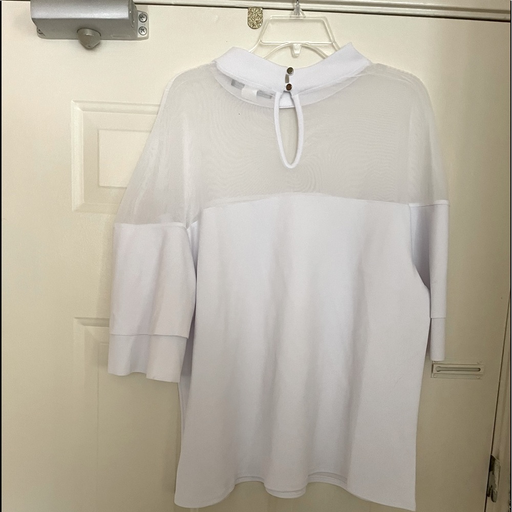 Touch me white top. She has sheer collar and layered bell sleeves - Picture 2 of 3